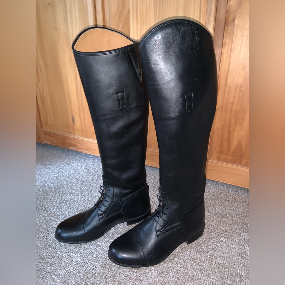 DER DAU English riding boots, unisex mens 10 ladies 11 black calfskin new custom
